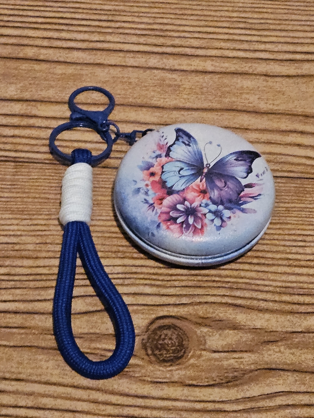 Butterfly Compact Mirror Keychain Blue - Picture 2 of 3